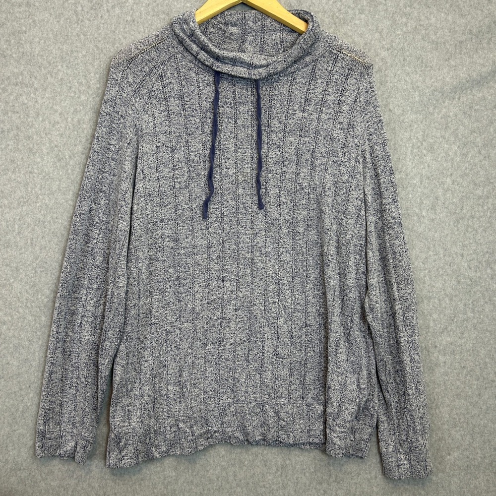 Como Vintage Cowl Neck Sweater Blue Marled Ribbed Knit Casual Cozy Womens XXL